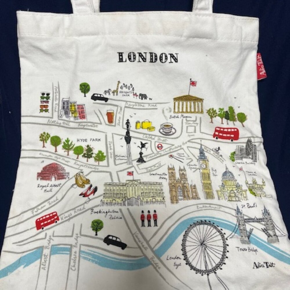 London Street Map Alice Tait Zip Cotton Canvas Tote Travel Bag 13"x14"